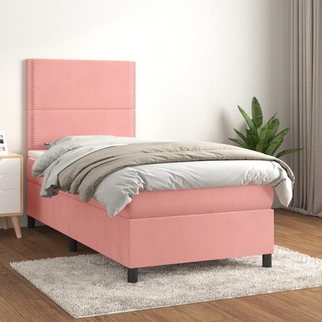 Boxspring met matras fluweel roze 80x200 cm 8720845515980 1