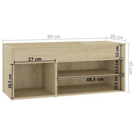 Schoenenbank 80x30x45 cm bewerkt hout sonoma eikenkleurig 8720286643471 8