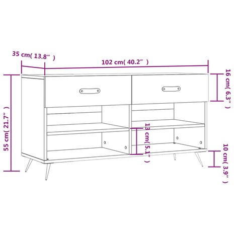 Schoenenbank 102x35x55 cm bewerkt hout wit 8720845441883 12