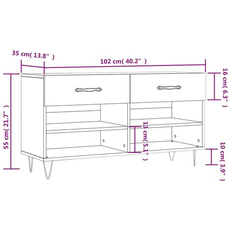 Schoenenbank 102x35x55 cm bewerkt hout hoogglans wit 8720845442149 12