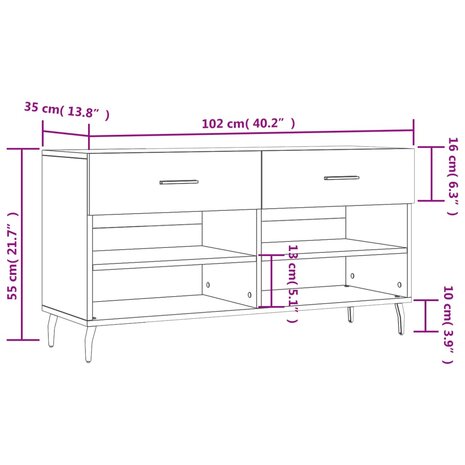 Schoenenbank 102x35x55 cm bewerkt hout wit 8720845442361 12