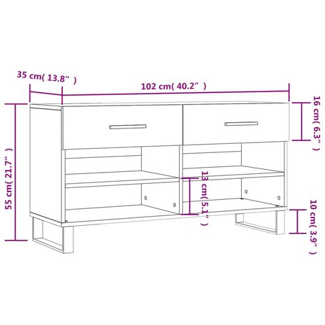 Schoenenbank 102x35x55 cm bewerkt hout wit 8720845442446 12