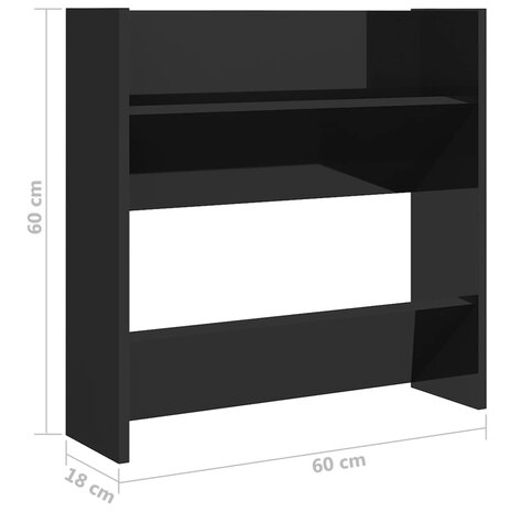 Wandschoenenkasten 2 st 60x18x60 cm hout hoogglans zwart 8720286559376 8