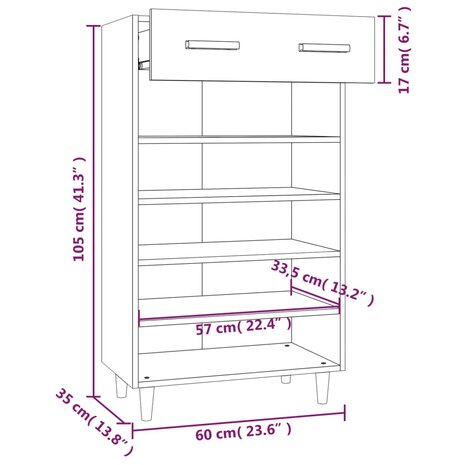 Schoenenkast 60x35x105 cm bewerkt hout hoogglans wit 8720287082965 9