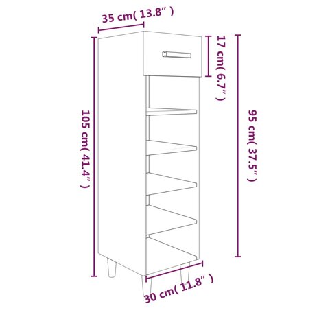 Schoenenkast 30x35x105 cm bewerkt hout bruin eikenkleur 8720287086703 9