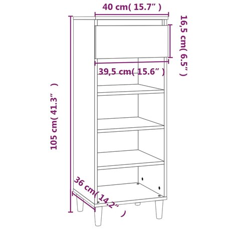 Schoenenkast 40x36x105 cm bewerkt hout bruin eikenkleur 8720287224679 10