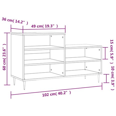 Schoenenkast 102x36x60 cm bewerkt hout zwart 8721012114203 10