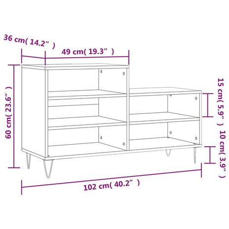 Schoenenkast 102x36x60 cm bewerkt hout betongrijs 8721012114319 10