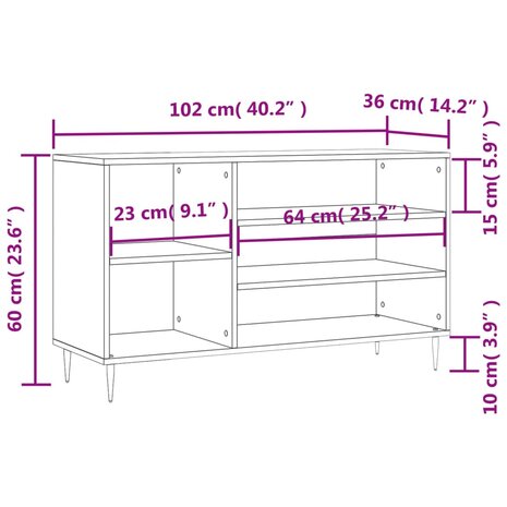 Schoenenkast 102x36x60 cm bewerkt hout sonoma eikenkleurig 8721012114463 10