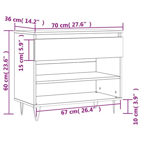 Schoenenkast 70x36x60 cm bewerkt hout wit 8721012114753 11