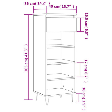 Schoenenkast 40x36x105 cm bewerkt hout grijs sonoma 8721012115057 11