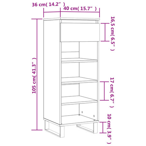 Schoenenkast 40x36x105 cm bewerkt hout gerookt eikenkleurig 8721012115125 11