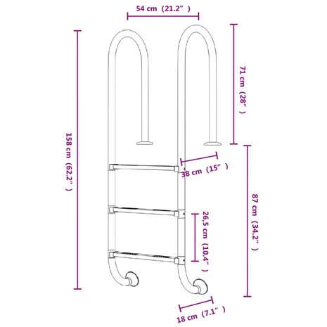 Zwembadladder 54x38x158 cm 304 roestvrijstaal 8720286880852 6