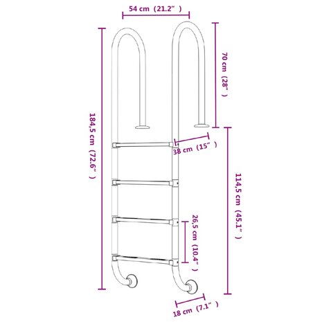 Zwembadladder 54x38x184,5 cm 304 roestvrij staal 8720286880869 6