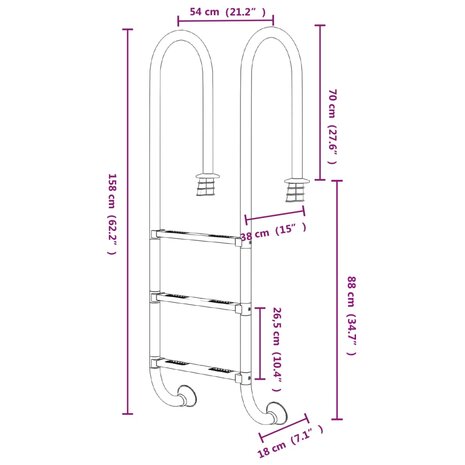 Zwembadladder 54x38x158 cm 304 roestvrijstaal 8720286880791 6