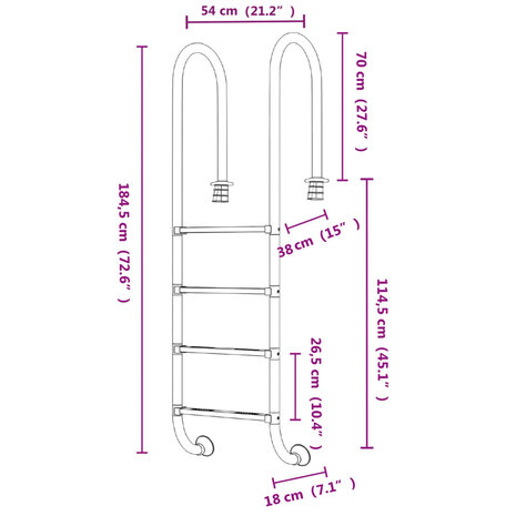 Zwembadladder 54x38x184,5 cm 304 roestvrij staal 8720286880807 6