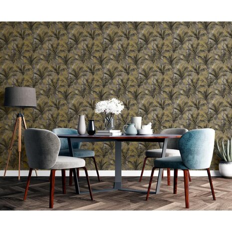 DUTCH WALLCOVERINGS Behang Palm Trees goudkleurig en zwart 3294270379028 6