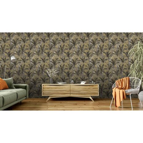 DUTCH WALLCOVERINGS Behang Palm Trees goudkleurig en zwart 3294270379028 8