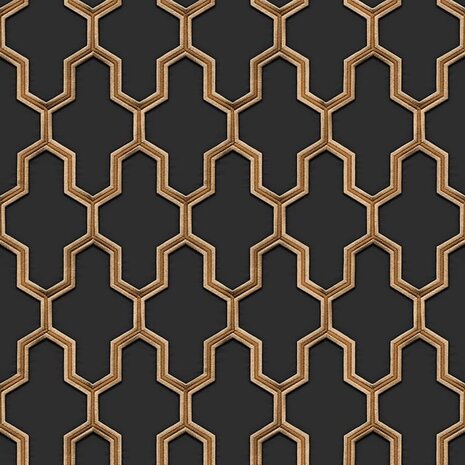 DUTCH WALLCOVERINGS Behang Geometric zwart en goudkleurig 8809660036662 2