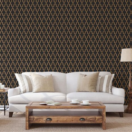 DUTCH WALLCOVERINGS Behang Geometric zwart en goudkleurig 8809660036662 3