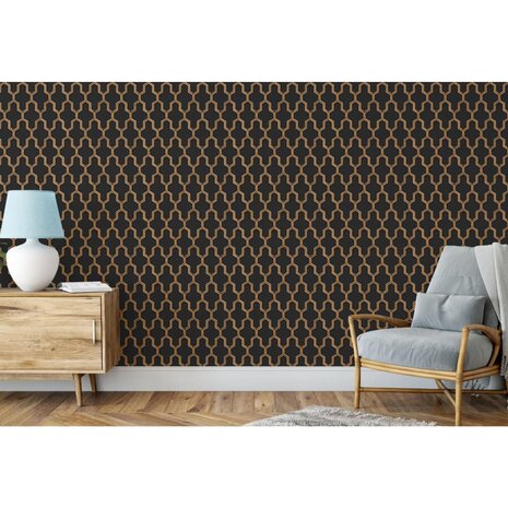 DUTCH WALLCOVERINGS Behang Geometric zwart en goudkleurig 8809660036662 8