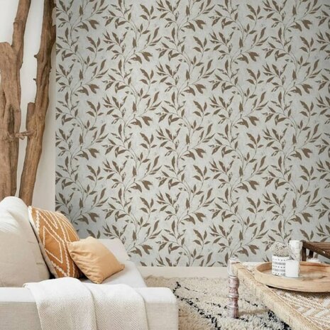 DUTCH WALLCOVERINGS Behang Leafs beige en bruin 5411012465643 1