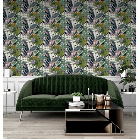 DUTCH WALLCOVERINGS Behang Passion Flower wit en groen 5050192921749 1