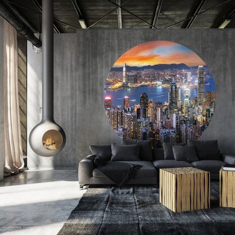 WallArt Behangcirkel Skyline by Night 190 cm 8719992629022 4