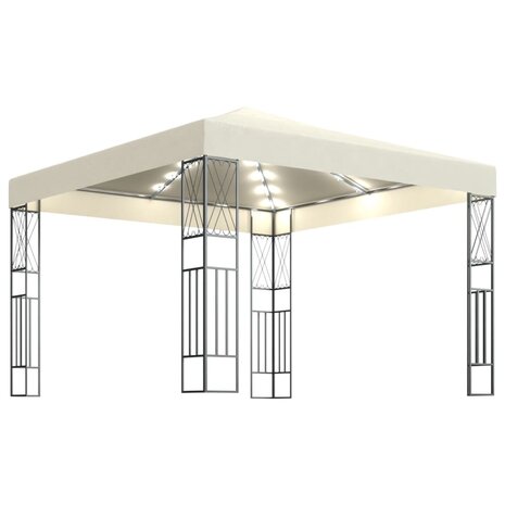 Prieel met LED-lichtslinger 3x3 m stof crèmekleurig 8720286365908 2