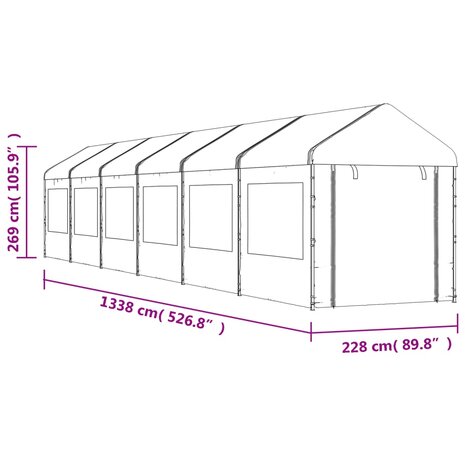 Prieel met dak 13,38x2,28x2,69 m polyetheen wit 8720845751418 7