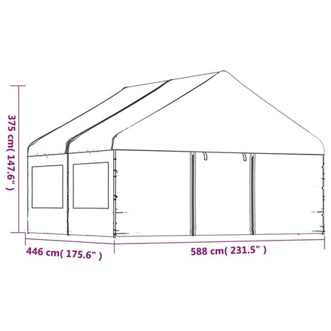 Prieel met dak 4,46x5,88x3,75 m polyetheen wit 8720845751531 8