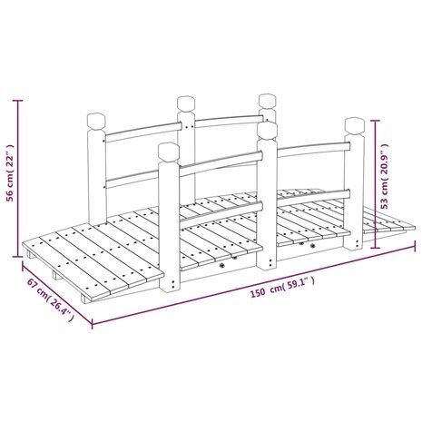 Tuinbrug met leuningen 150x67x56 cm massief vurenhout 8720845754723 6