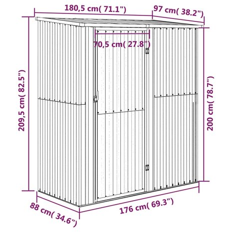 Tuinschuur 180,5x97x209,5 cm gegalvaniseerd staal grijs 8720286512739 8