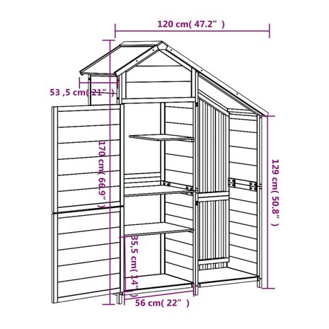 Tuinschuur 120x53,5x170 cm massief grenenhout bruin 8720845798208 8