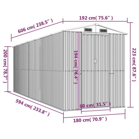 Tuinschuur 192x606x223 cm gegalvaniseerd staal groen 8720845581923 8