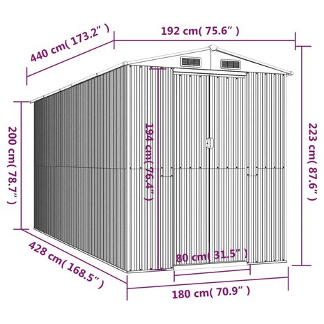 Tuinschuur 192x440x223 cm gegalvaniseerd staal lichtgrijs 8720845582012 8