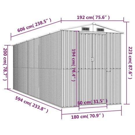 Tuinschuur 192x606x223 cm gegalvaniseerd staal lichtgrijs 8720845582036 8