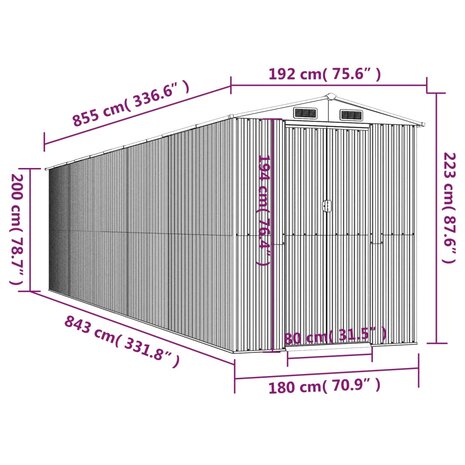 Tuinschuur 192x855x223 cm gegalvaniseerd staal lichtgrijs 8720845582067 8