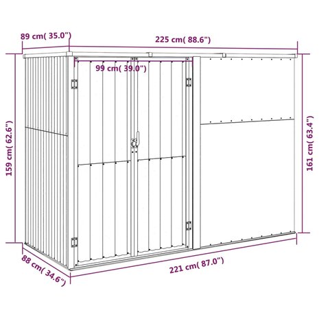 Tuinschuur 225x89x161 cm gegalvaniseerd staal bruin 8720286512913 7