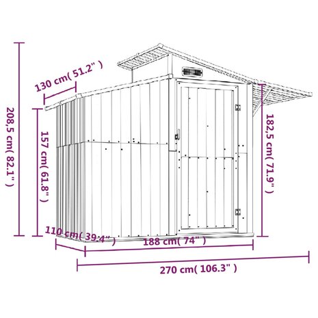 Tuinschuur 270x130x208,5 cm gegalvaniseerd staal grijs 8720286513132 7