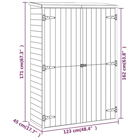 Tuinschuur 123x45x171 cm geïmpregneerd massief grenenhout 8720286830130 8