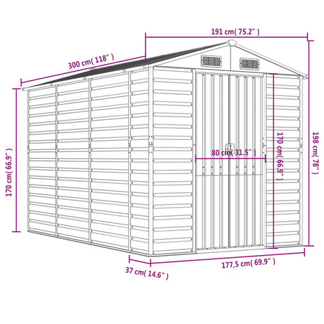 Tuinschuur 191x300x198 cm gegalvaniseerd staal antracietkleurig 8720845894566 12