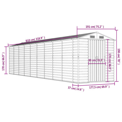 Tuinschuur 191x810x198 cm gegalvaniseerd staal antracietkleurig 8720845894627 12