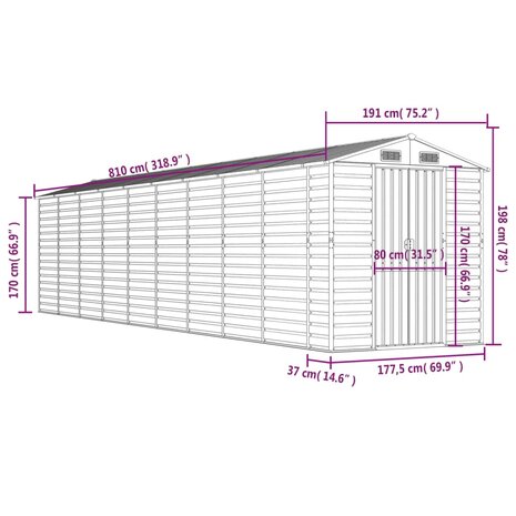 Tuinschuur 191x810x198 cm gegalvaniseerd staal bruin 8720845894733 12