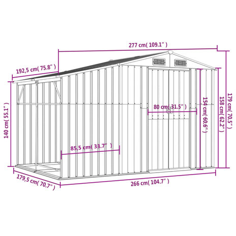 Tuinschuur 277x192,5x179 cm gegalvaniseerd staal grijs 8720845894900 12