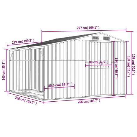 Tuinschuur 277x279x179 cm gegalvaniseerd staal grijs 8720845894917 12