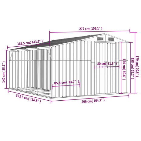 Tuinschuur 277x365,5x179 cm gegalvaniseerd staal grijs 8720845894924 12