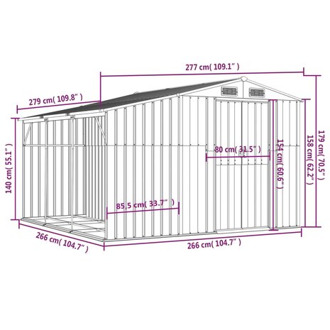 Tuinschuur 277x279x179 cm gegalvaniseerd staal antracietkleurig 8720845894948 12