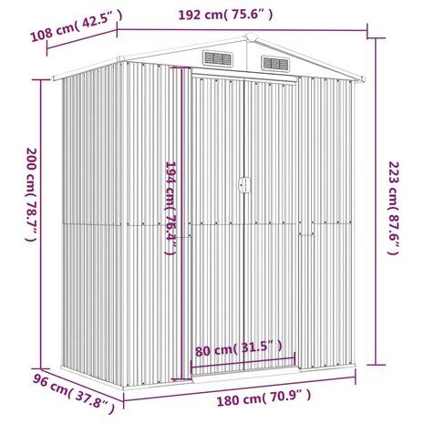 Tuinschuur 192x108x223 cm gegalvaniseerd staal lichtgrijs 8720287178187 8