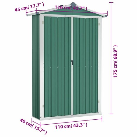 Tuinschuur 116x45x175 cm gegalvaniseerd staal groen 8719883811512 8